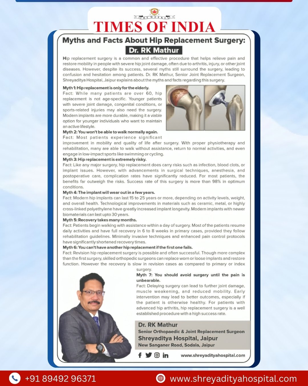 Myths and Facts About Hip Replacement Surgery – Dr. R K Mathur